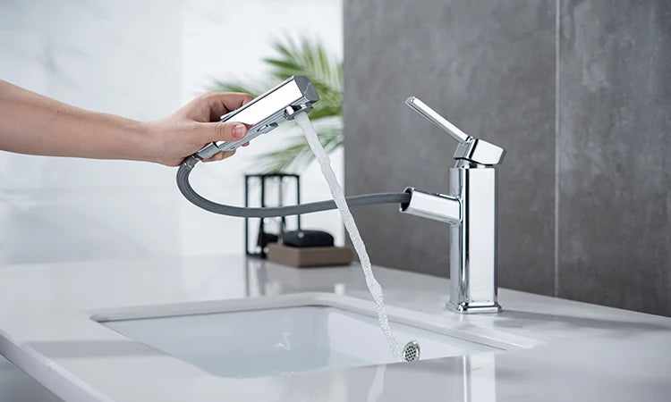 DQOK Pull Out Basin Faucet Modern Chrome Brass Mixer
