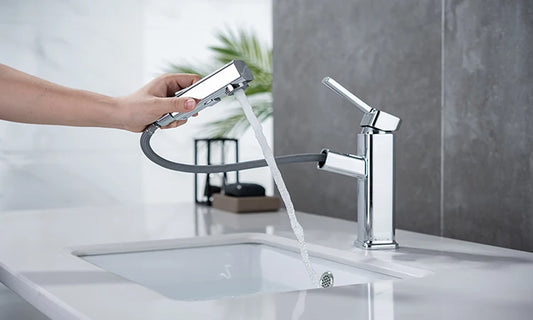DQOK Pull Out Basin Faucet Modern Chrome Brass Mixer