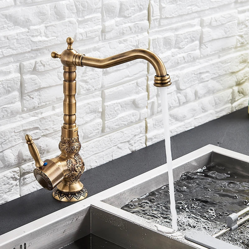 Rozin Flower Carved Bathroom Basin Faucet Single Handle Mixer