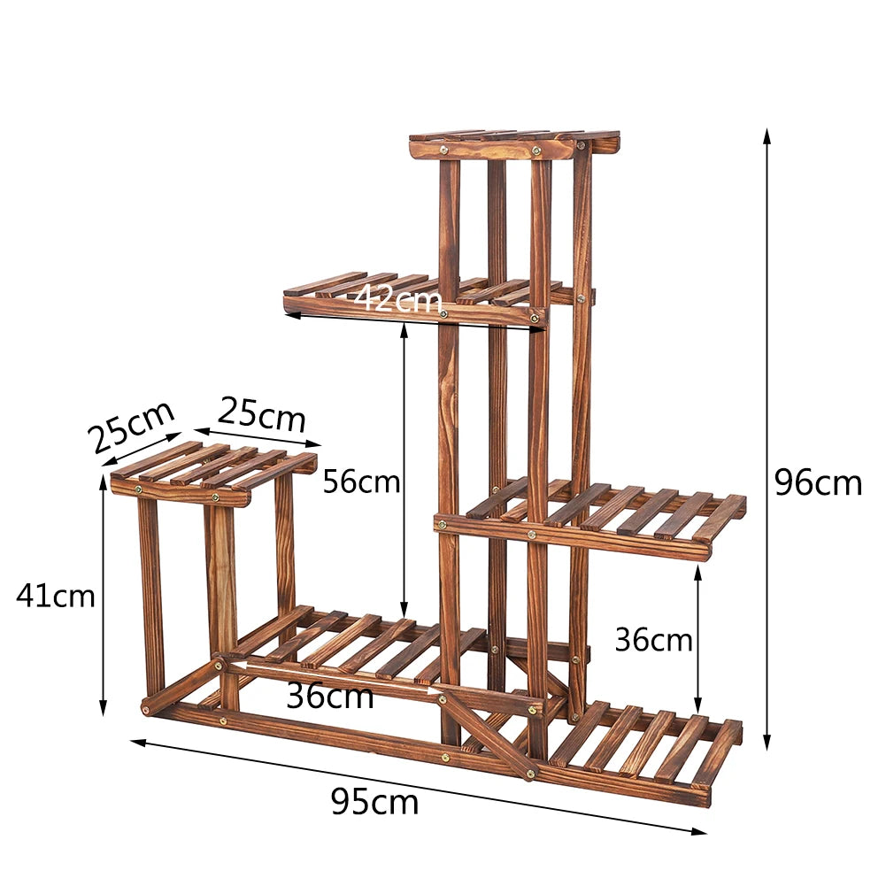 Bingopaw 6 Tiered Wooden Plant Stand Indoor Outdoor Garden
