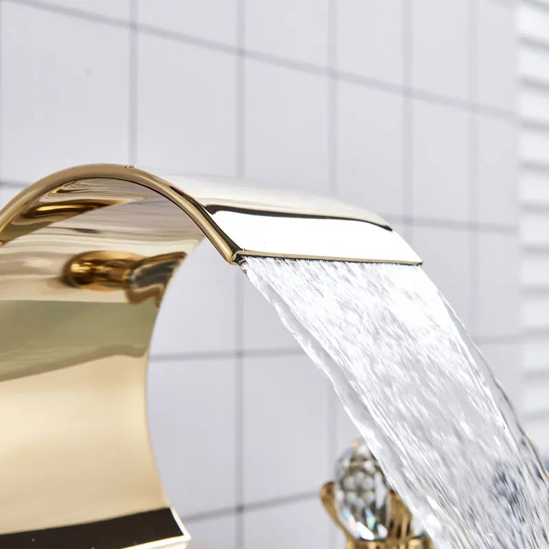 Suguword Crystal Deck Mounted Bathroom Faucet With Dual Handles