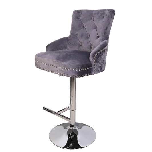 Bingopaw Velvet Swivel Bar Stool With Lion Knocker Back