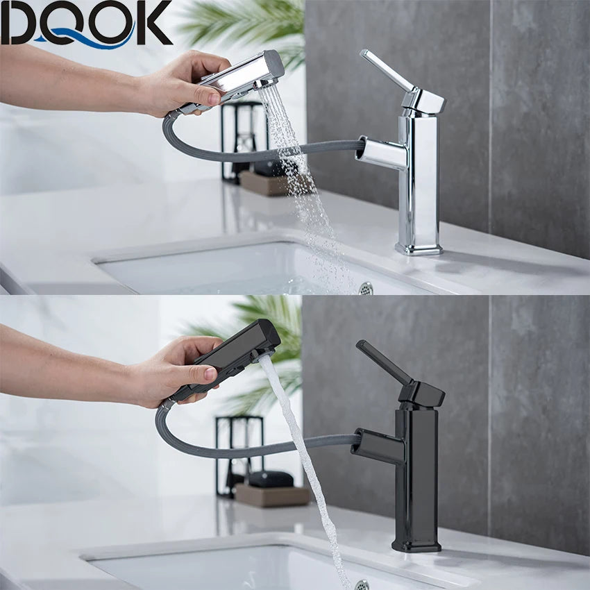 DQOK Pull Out Basin Faucet Modern Chrome Brass Mixer