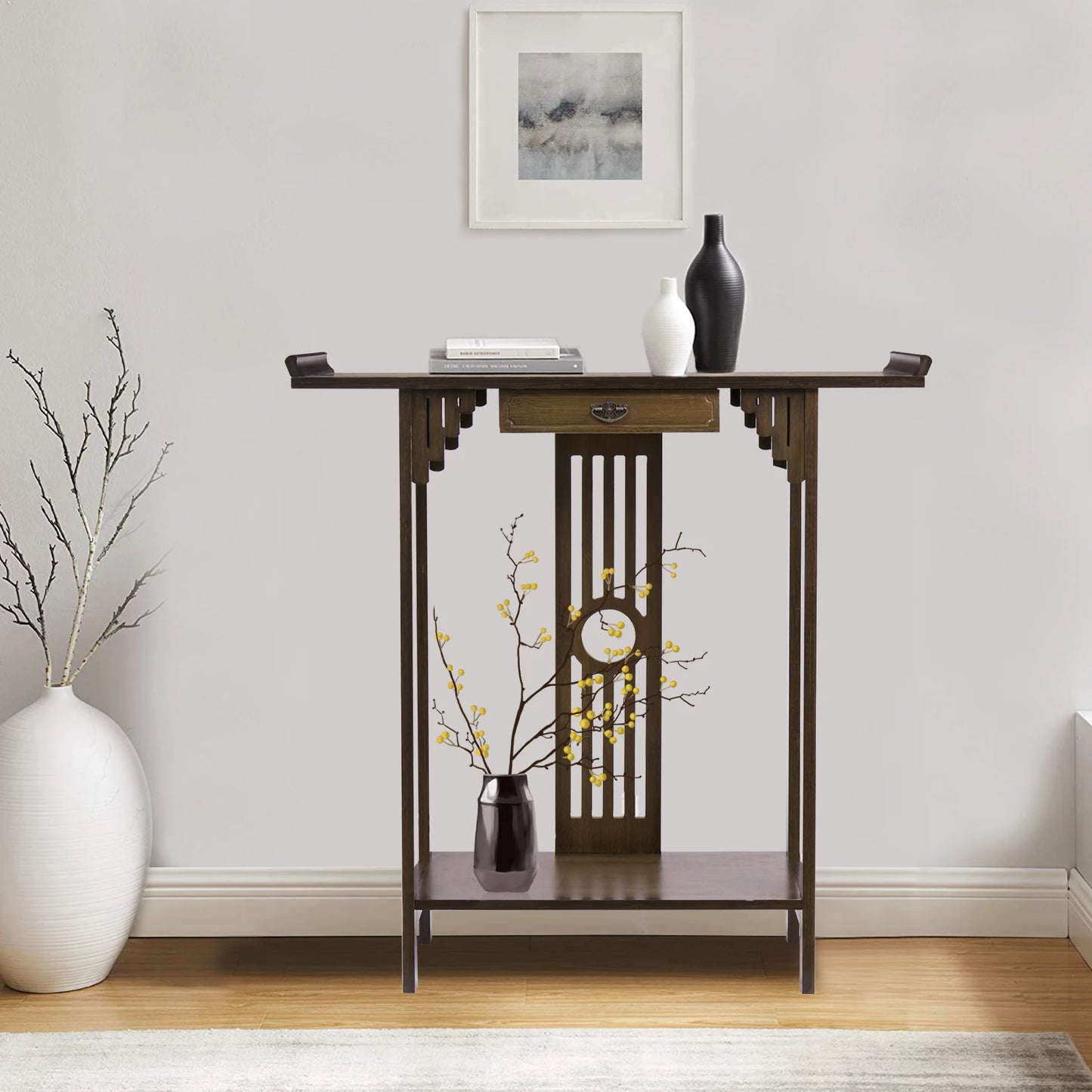BINGOPAW Bamboo Console Table Antique Entryway Sofa