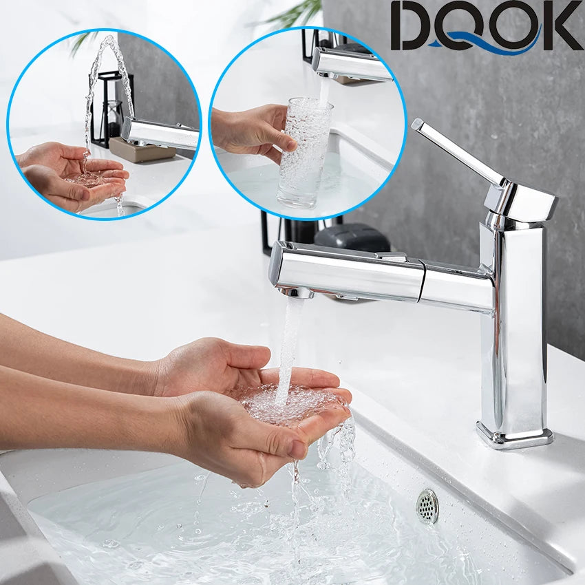 DQOK Pull Out Basin Faucet Modern Chrome Brass Mixer