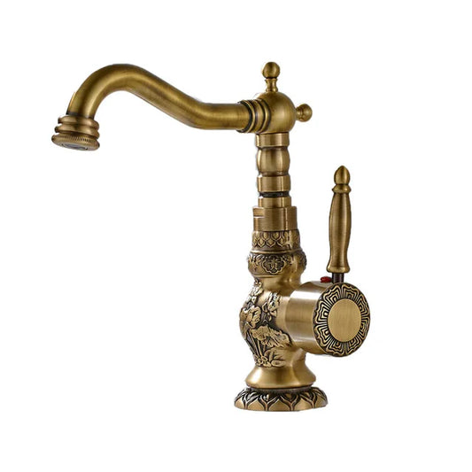 Rozin Flower Carved Bathroom Basin Faucet Single Handle Mixer