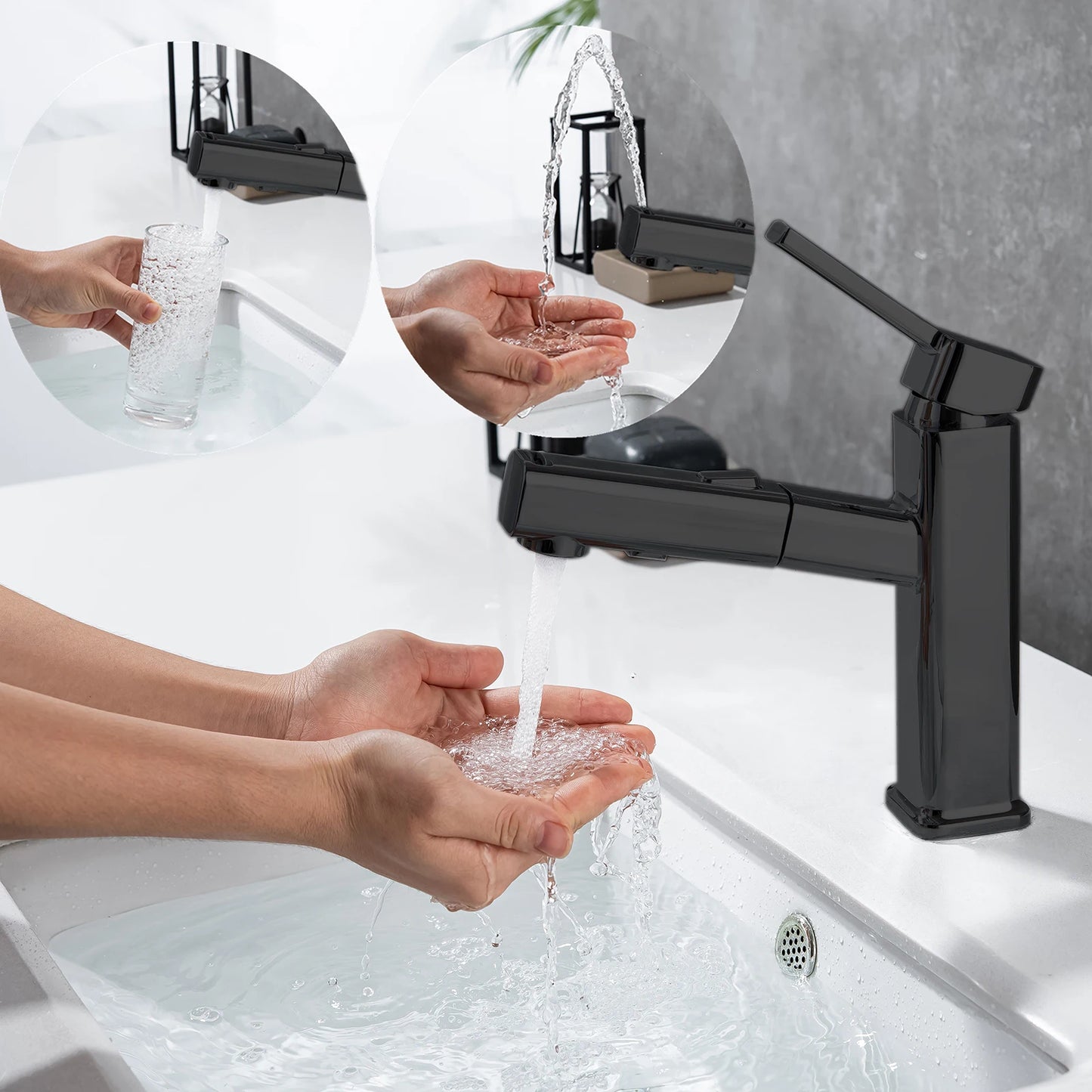 DQOK Pull Out Basin Faucet Modern Chrome Brass Mixer