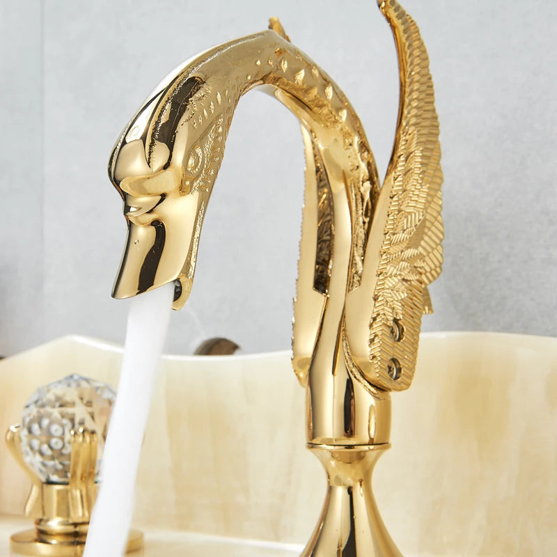 Rozin Swan Basin Faucet Deck Mounted Dual Crystal Handles