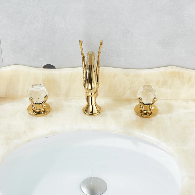 Rozin Swan Basin Faucet Deck Mounted Dual Crystal Handles