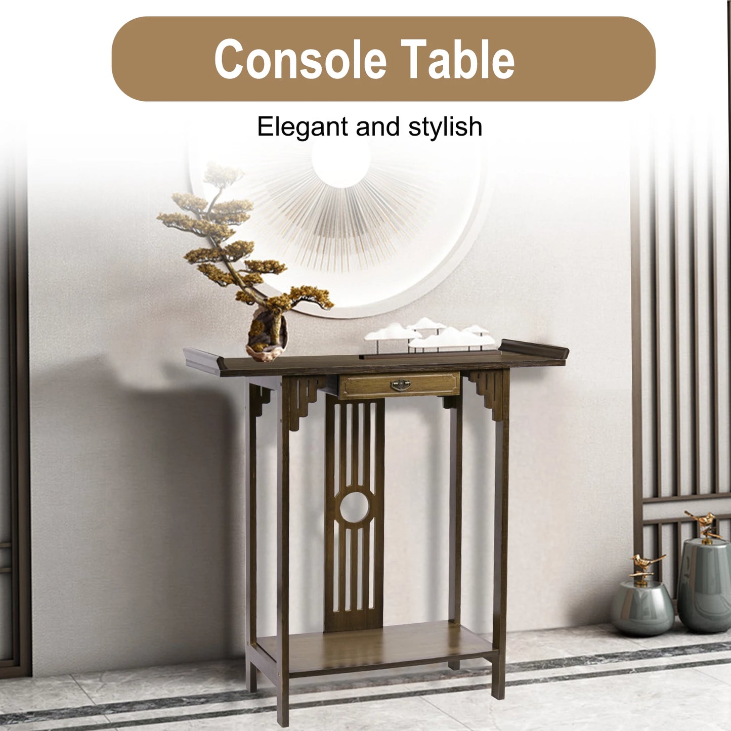 BINGOPAW Bamboo Console Table Antique Entryway Sofa