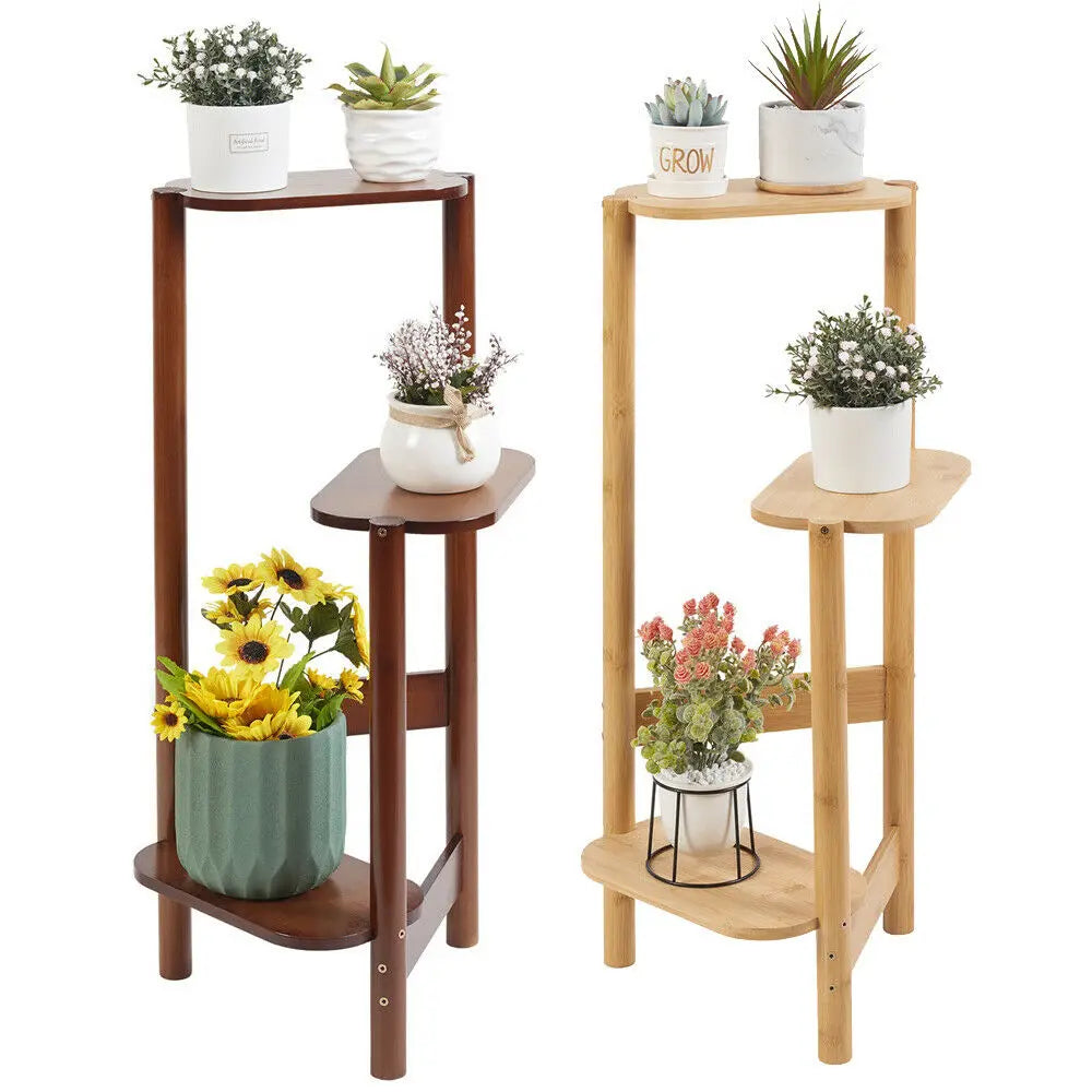 Three Tier Bamboo Plant Stand For Indoor Corner Display