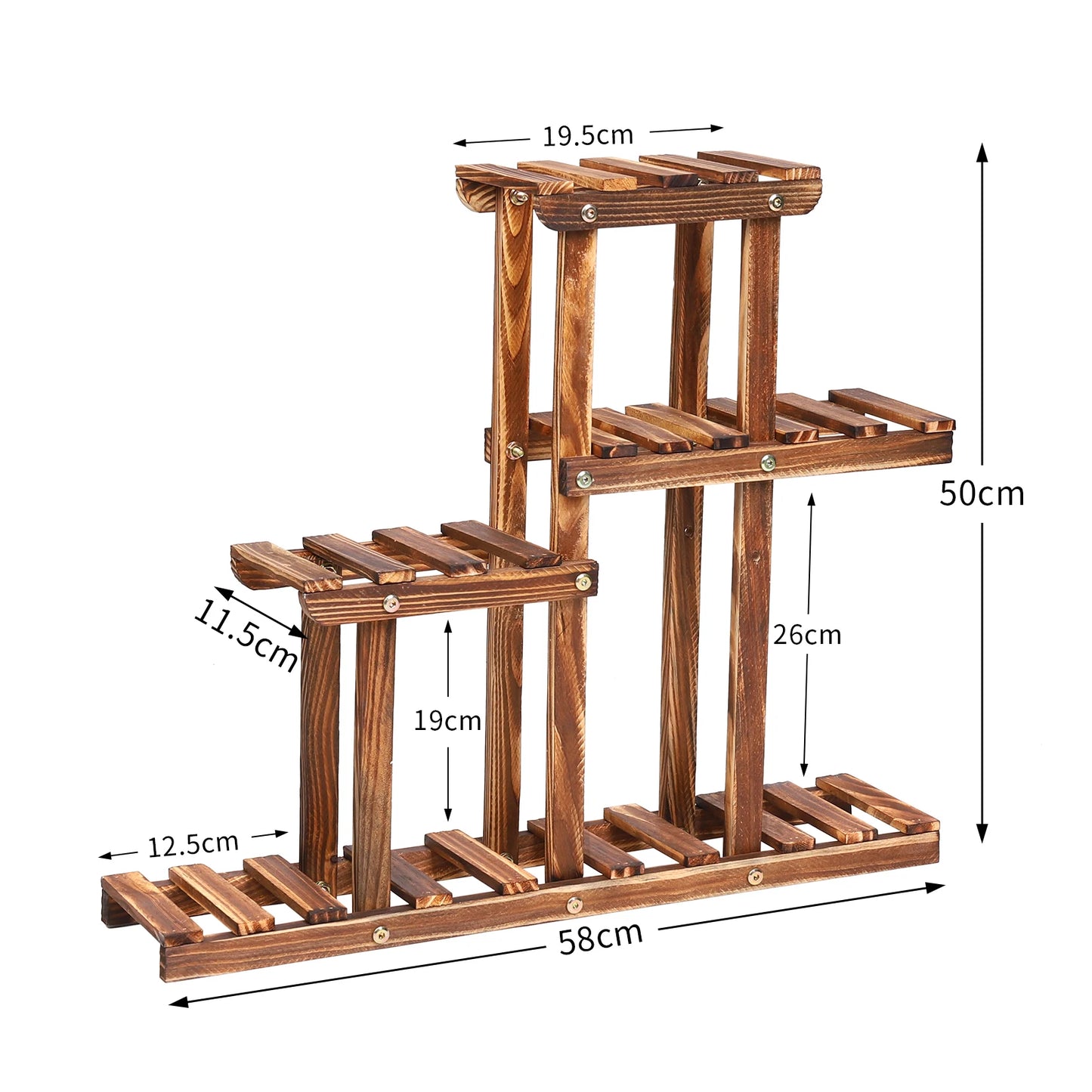 BINGOPAW Carbonized Wood Plant Stand Four Tier Succulent Rack
