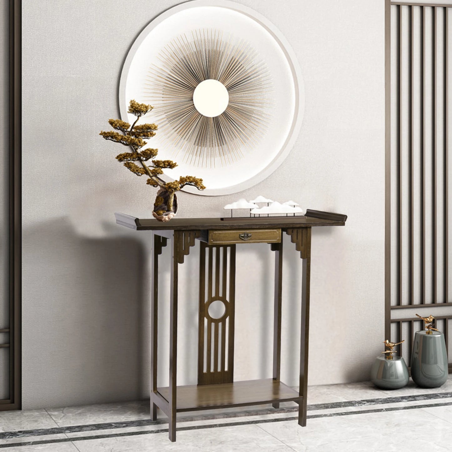 BINGOPAW Bamboo Console Table Antique Entryway Sofa