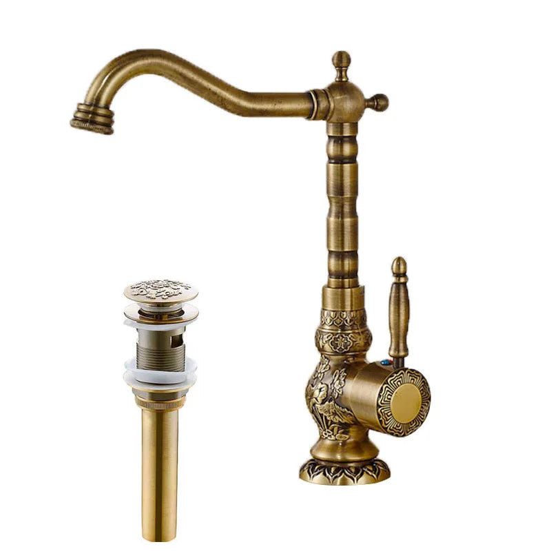 Rozin Flower Carved Bathroom Basin Faucet Single Handle Mixer