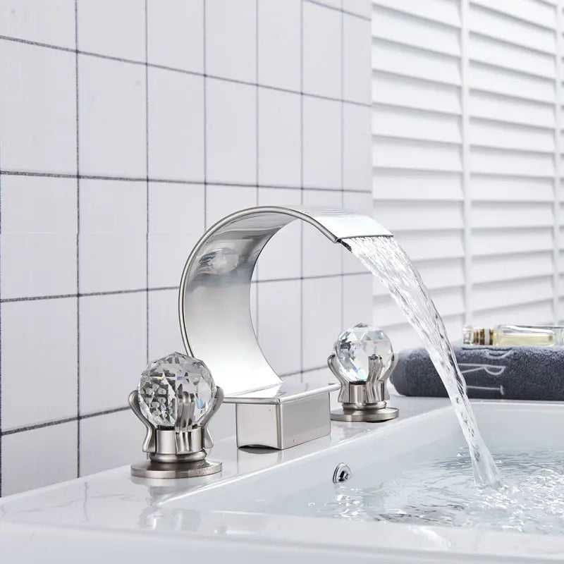 Suguword Crystal Deck Mounted Bathroom Faucet With Dual Handles