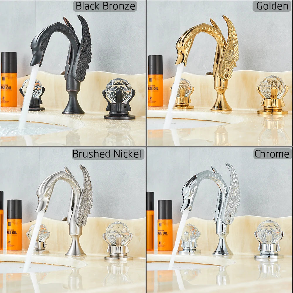 Rozin Swan Basin Faucet Deck Mounted Dual Crystal Handles