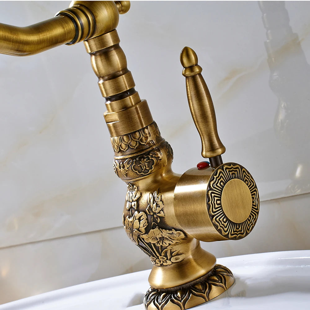 Rozin Flower Carved Bathroom Basin Faucet Single Handle Mixer