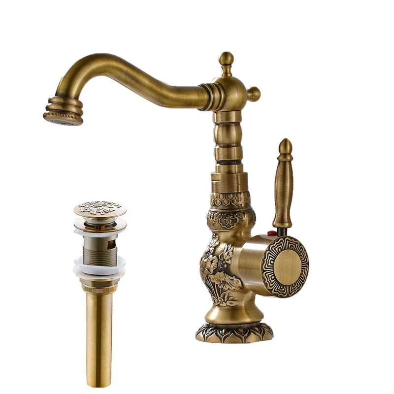 Rozin Flower Carved Bathroom Basin Faucet Single Handle Mixer