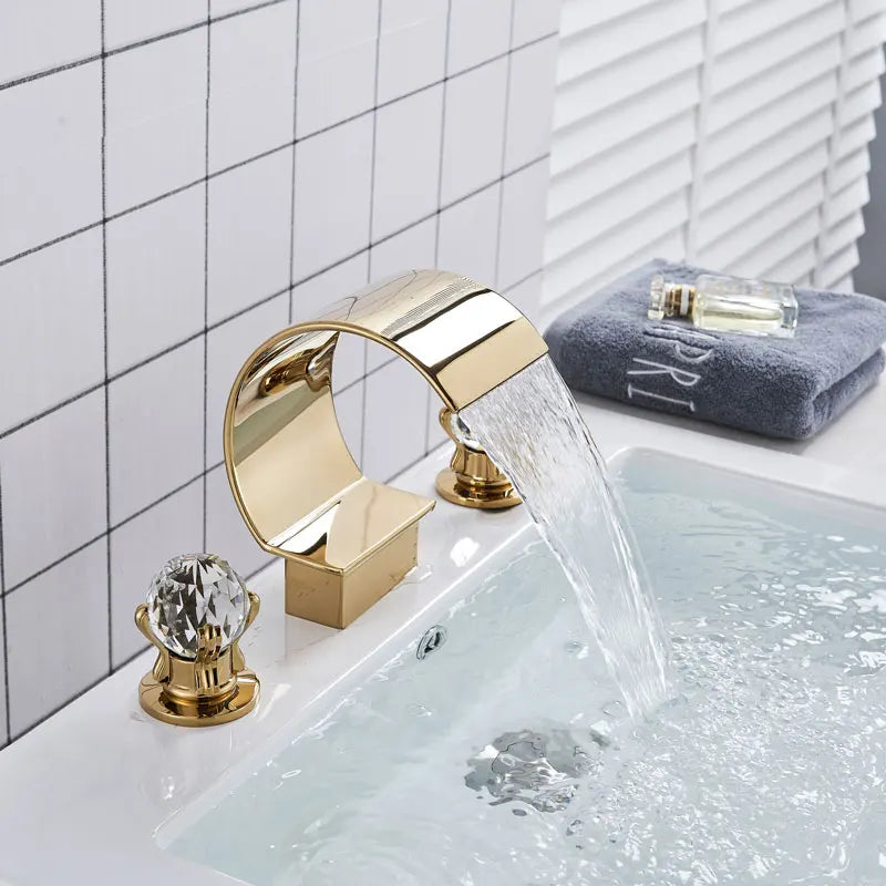 Suguword Crystal Deck Mounted Bathroom Faucet With Dual Handles