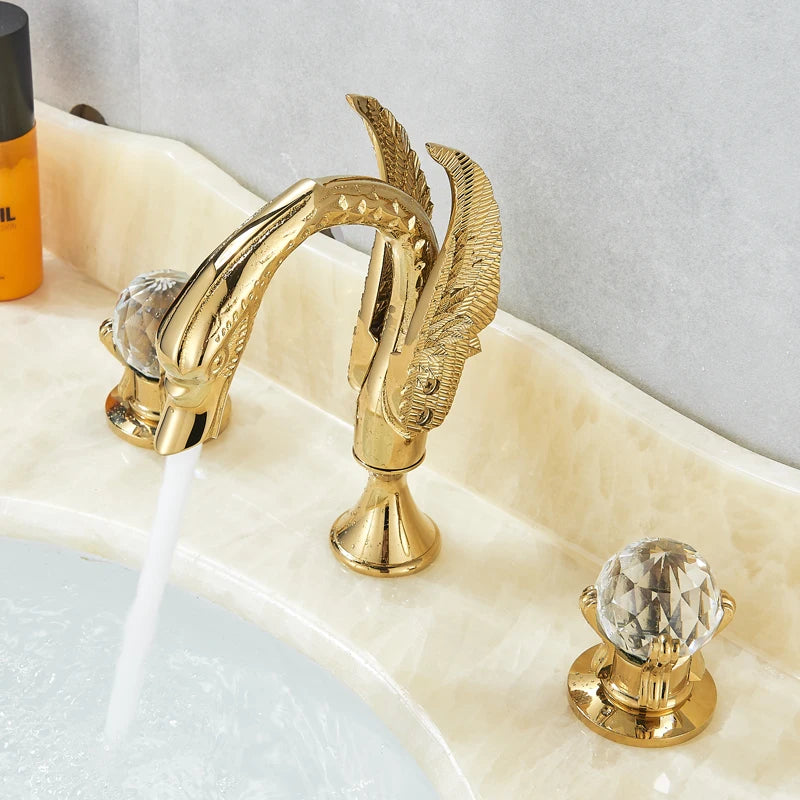 Rozin Swan Basin Faucet Deck Mounted Dual Crystal Handles