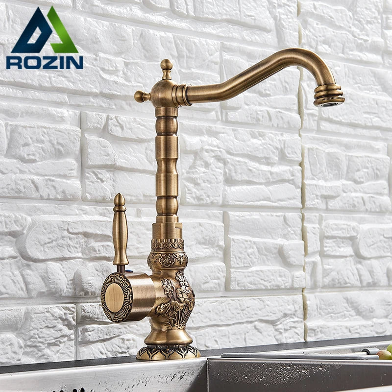Rozin Flower Carved Bathroom Basin Faucet Single Handle Mixer