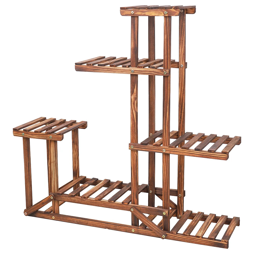 Bingopaw 6 Tiered Wooden Plant Stand Indoor Outdoor Garden