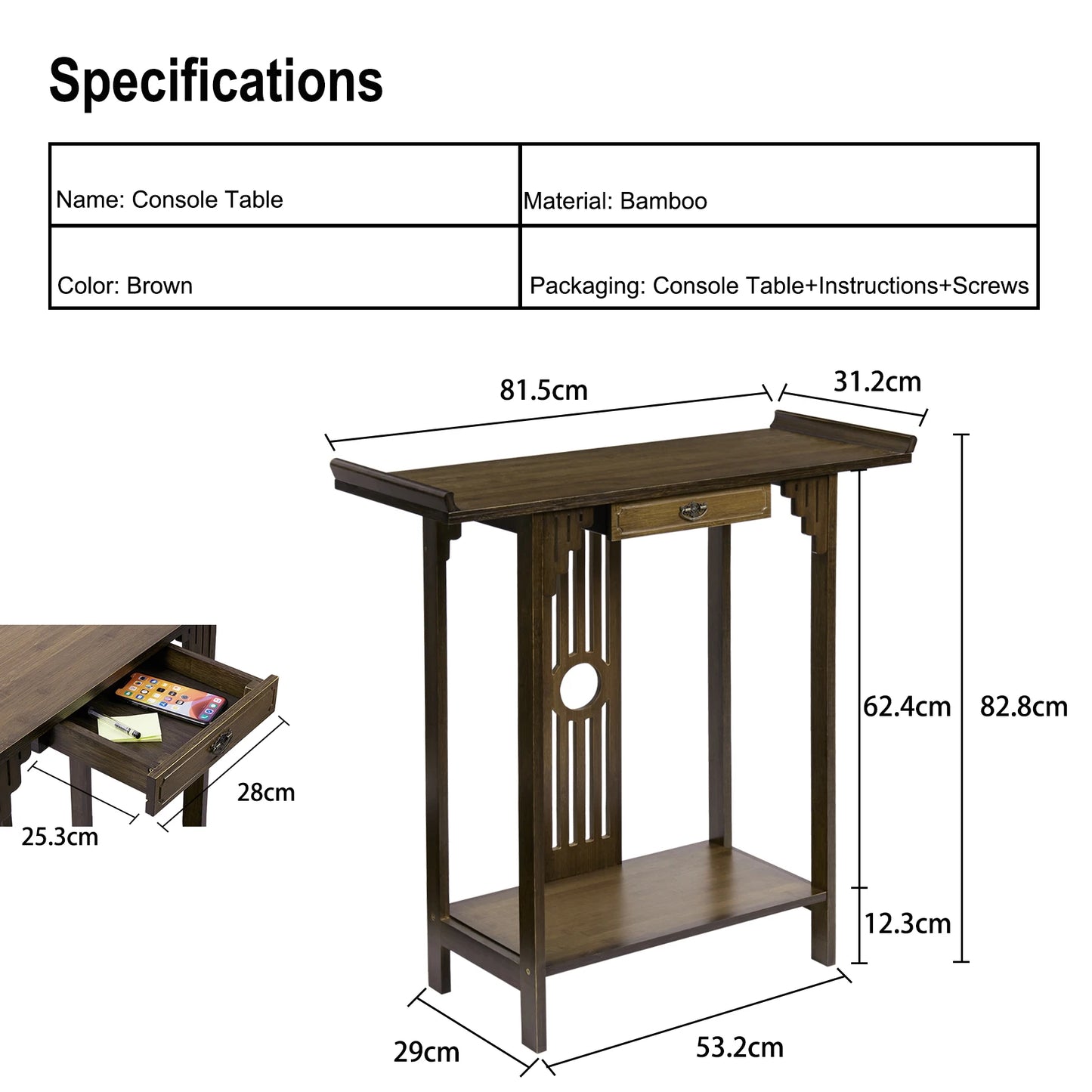 BINGOPAW Bamboo Console Table Antique Entryway Sofa
