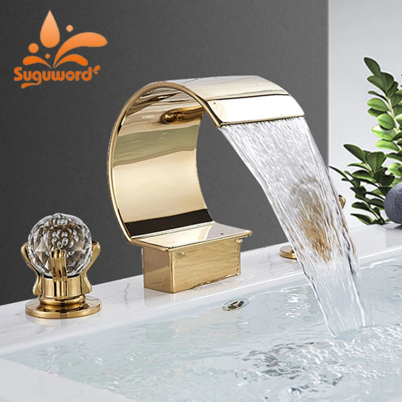 Suguword Crystal Deck Mounted Bathroom Faucet With Dual Handles