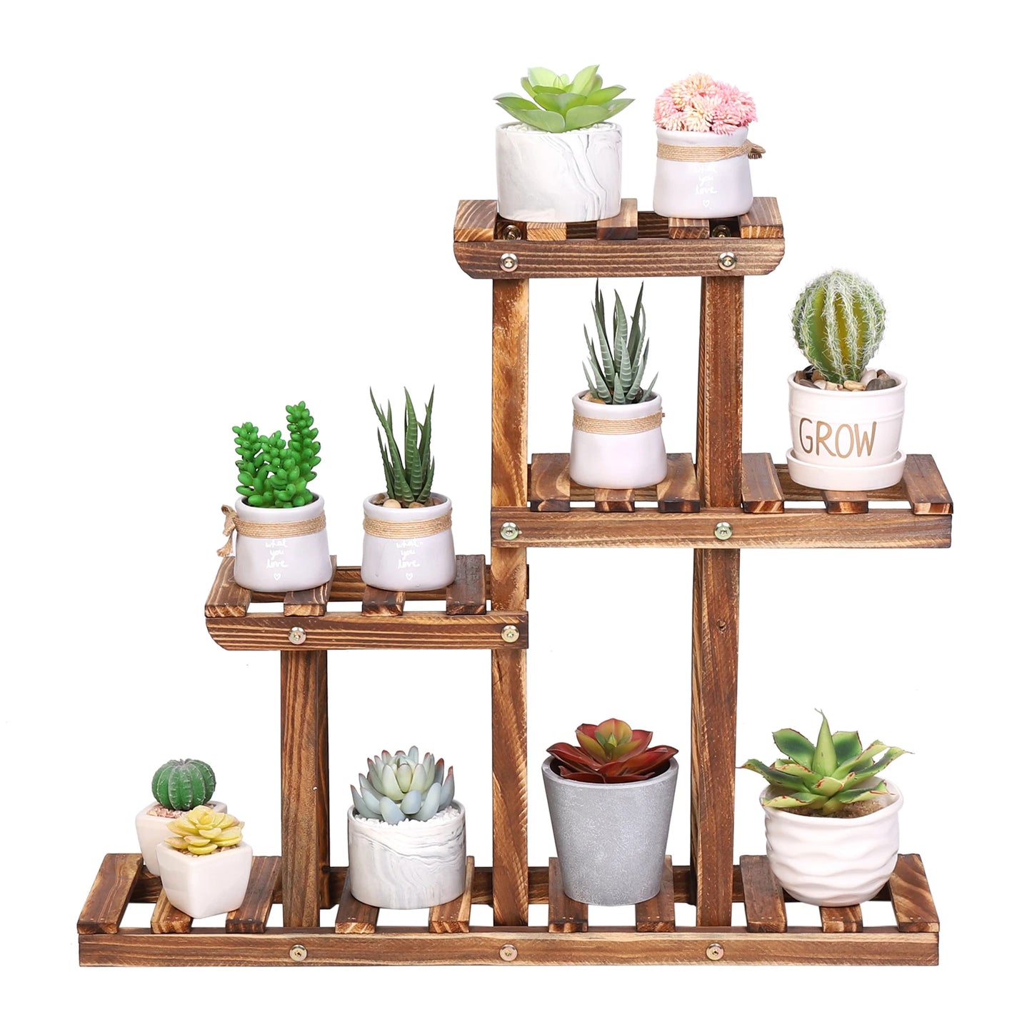 BINGOPAW Carbonized Wood Plant Stand Four Tier Succulent Rack