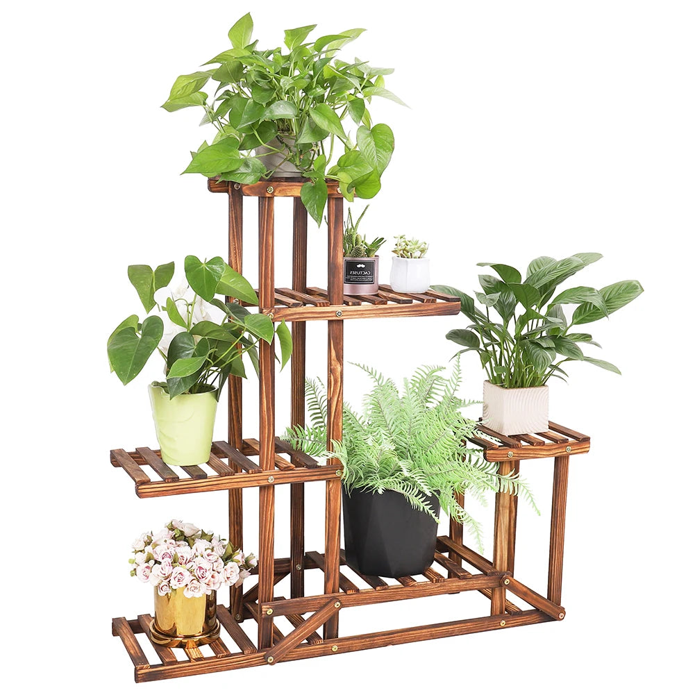 Bingopaw 6 Tiered Wooden Plant Stand Indoor Outdoor Garden