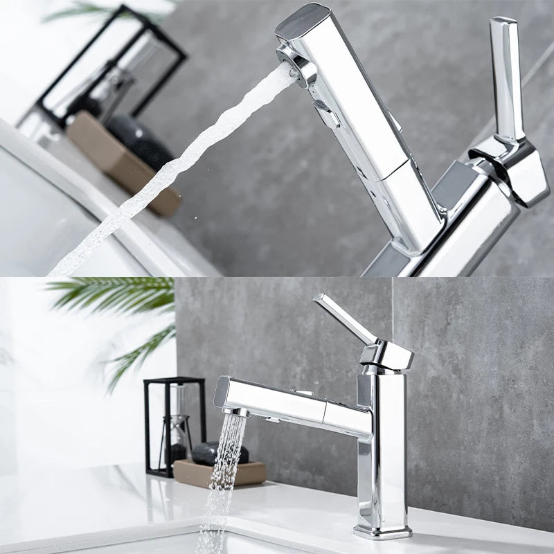 DQOK Pull Out Basin Faucet Modern Chrome Brass Mixer