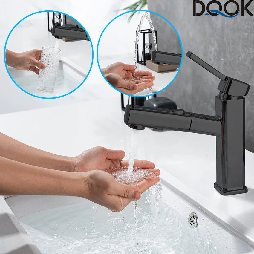 DQOK Pull Out Basin Faucet Modern Chrome Brass Mixer