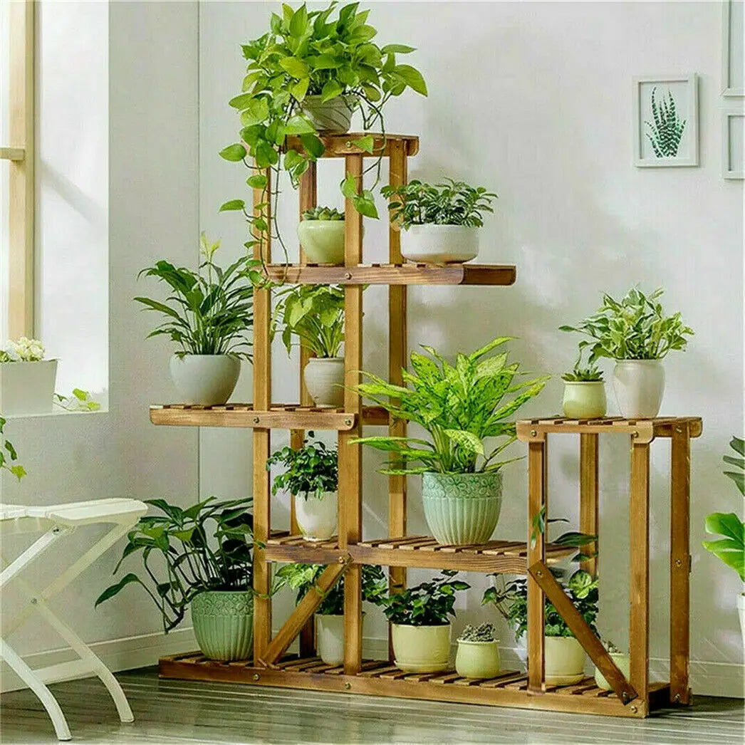 Bingopaw 6 Tiered Wooden Plant Stand Indoor Outdoor Garden