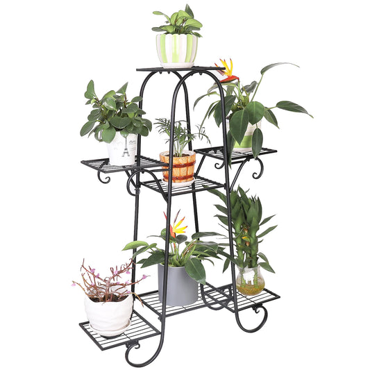 BINGOPAW 7 Tier Metal Plant Stand Indoor Outdoor Shelf