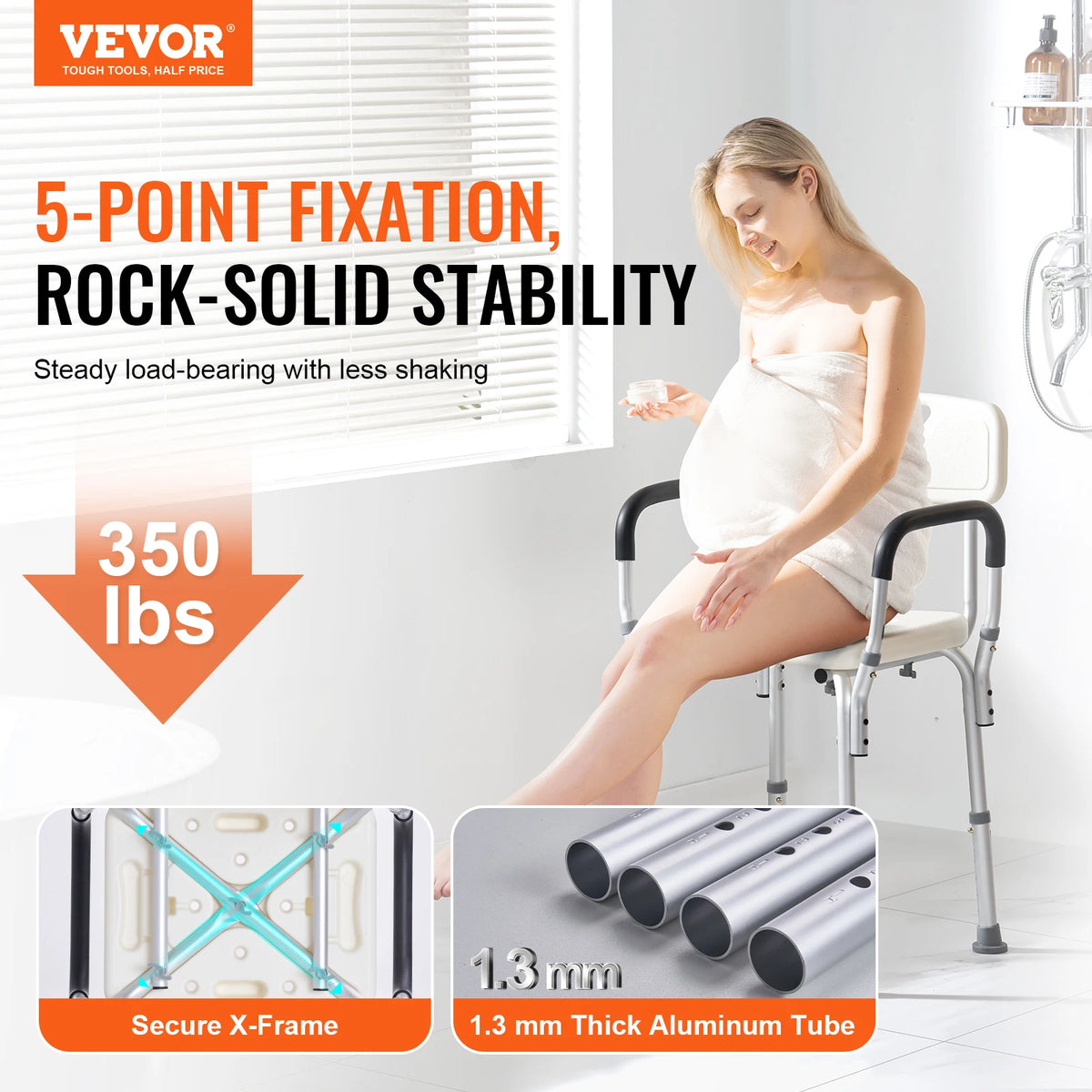 SucceBuy Adjustable Shower Chair With Backrest For Elderly