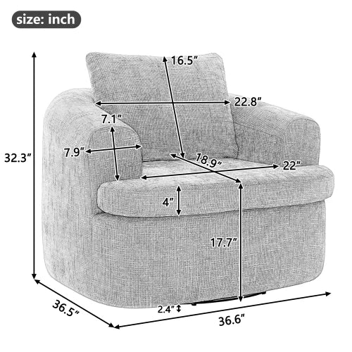 360 Degree Swivel Round Accent Chair With Dual Layer Cushion For Bedroom Office