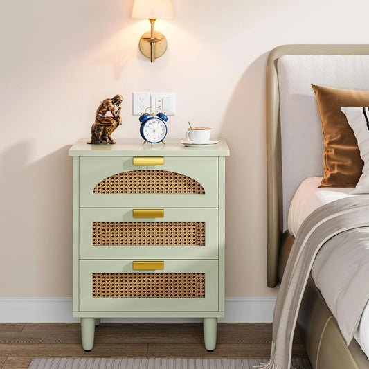 Little Tree 3 Drawer Rattan Nightstand Bedside Table