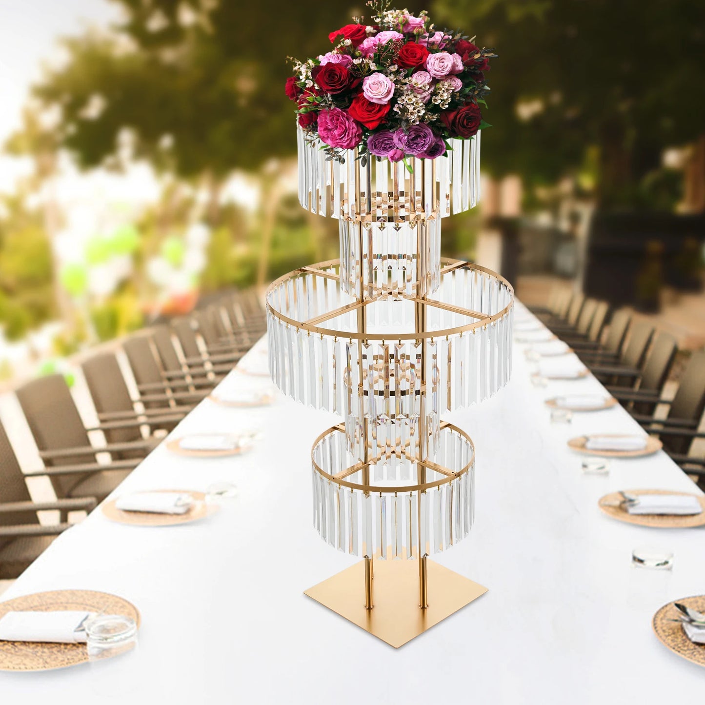5 Tier Wedding Flower Stand With Crystal Pendants Centerpiece