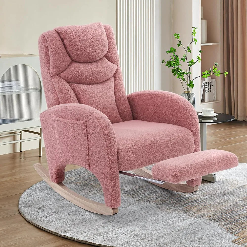 MKDK Teddy Fabric Nursery Glider Rocking Chair Footrest