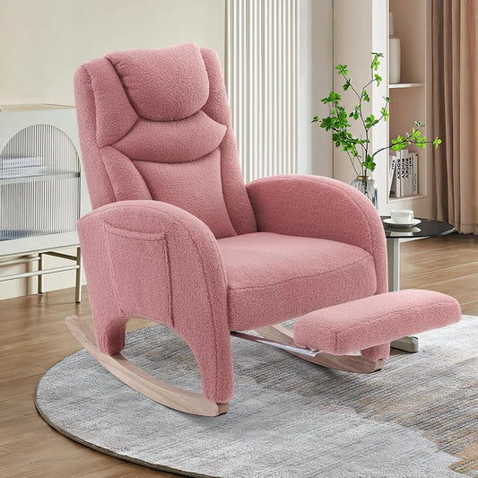 MKDK Teddy Fabric Nursery Glider Rocking Chair Footrest