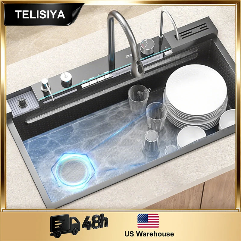 Telisiya Modern Stainless Steel Kitchen Sink With Digital Display