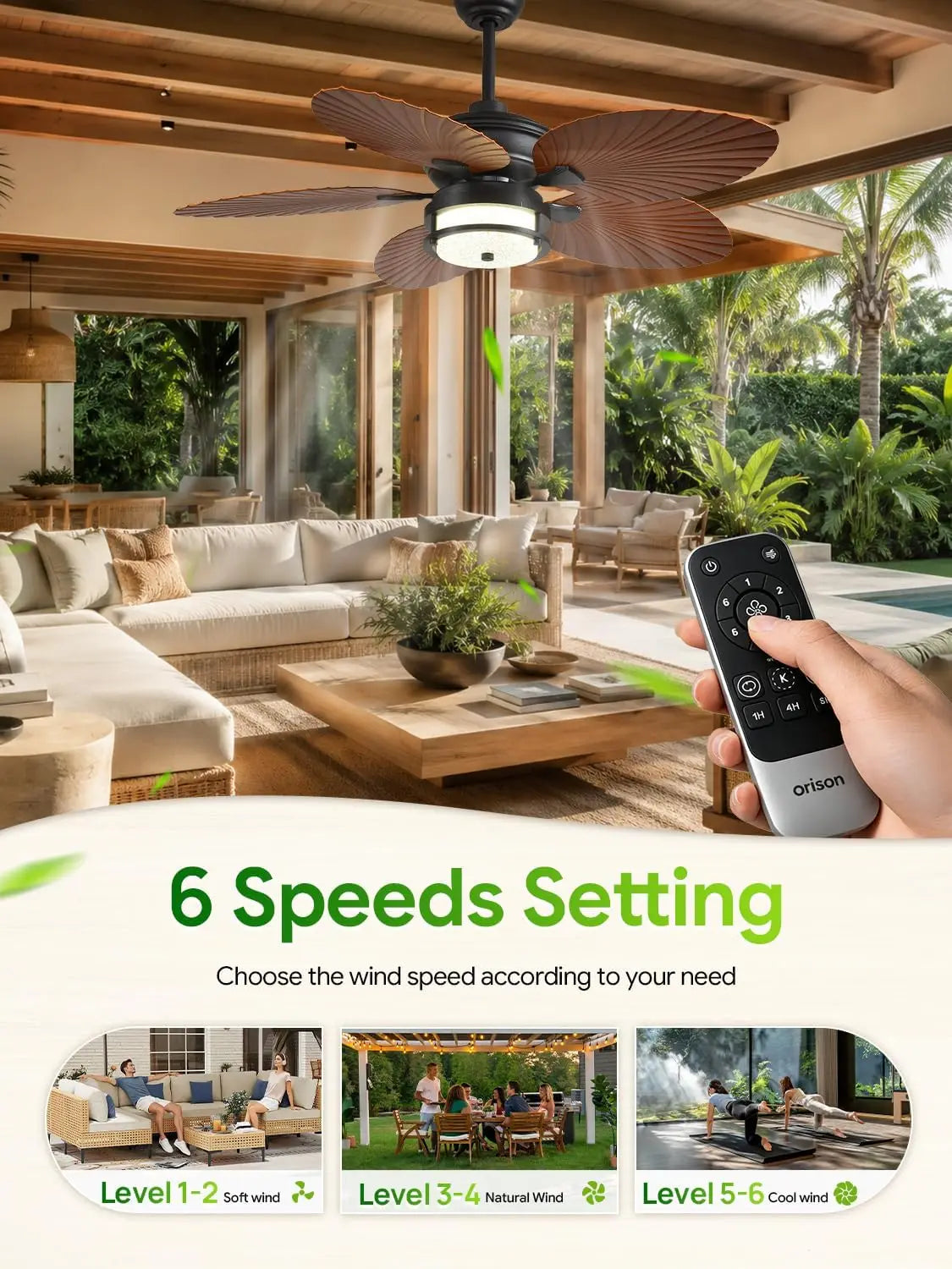 Orison Outdoor Ceiling Fan With Dimmable LED Lighting