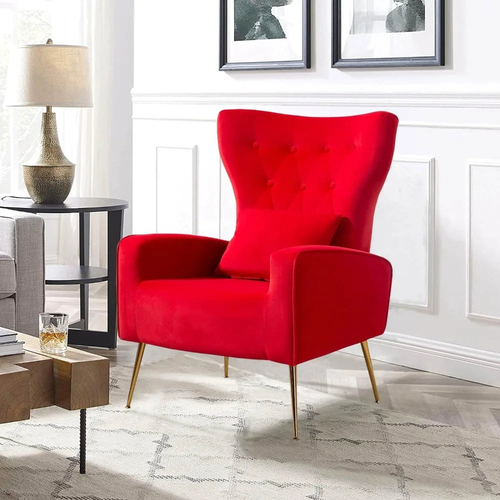 Mid Century Modern Velvet Accent Armchair With Tufted Back