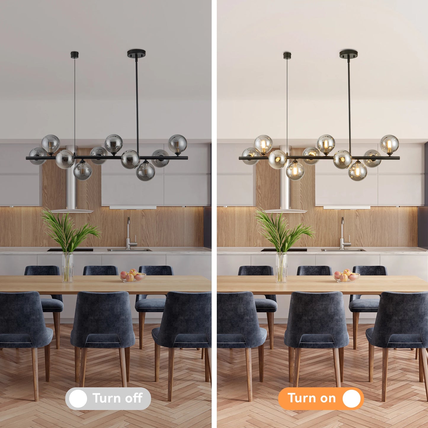 10 Light Linear Chandelier With Shades Mid Century