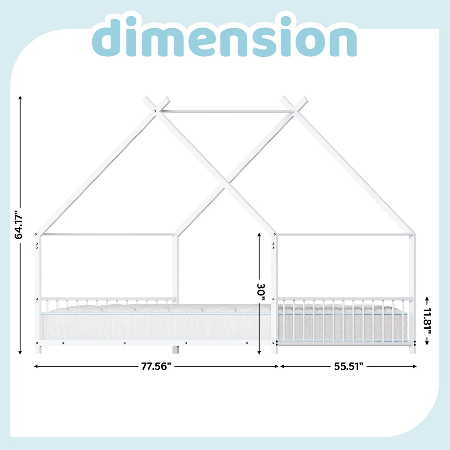 Hign-concerned White Flat Bed House Shape Twin Iron Bed