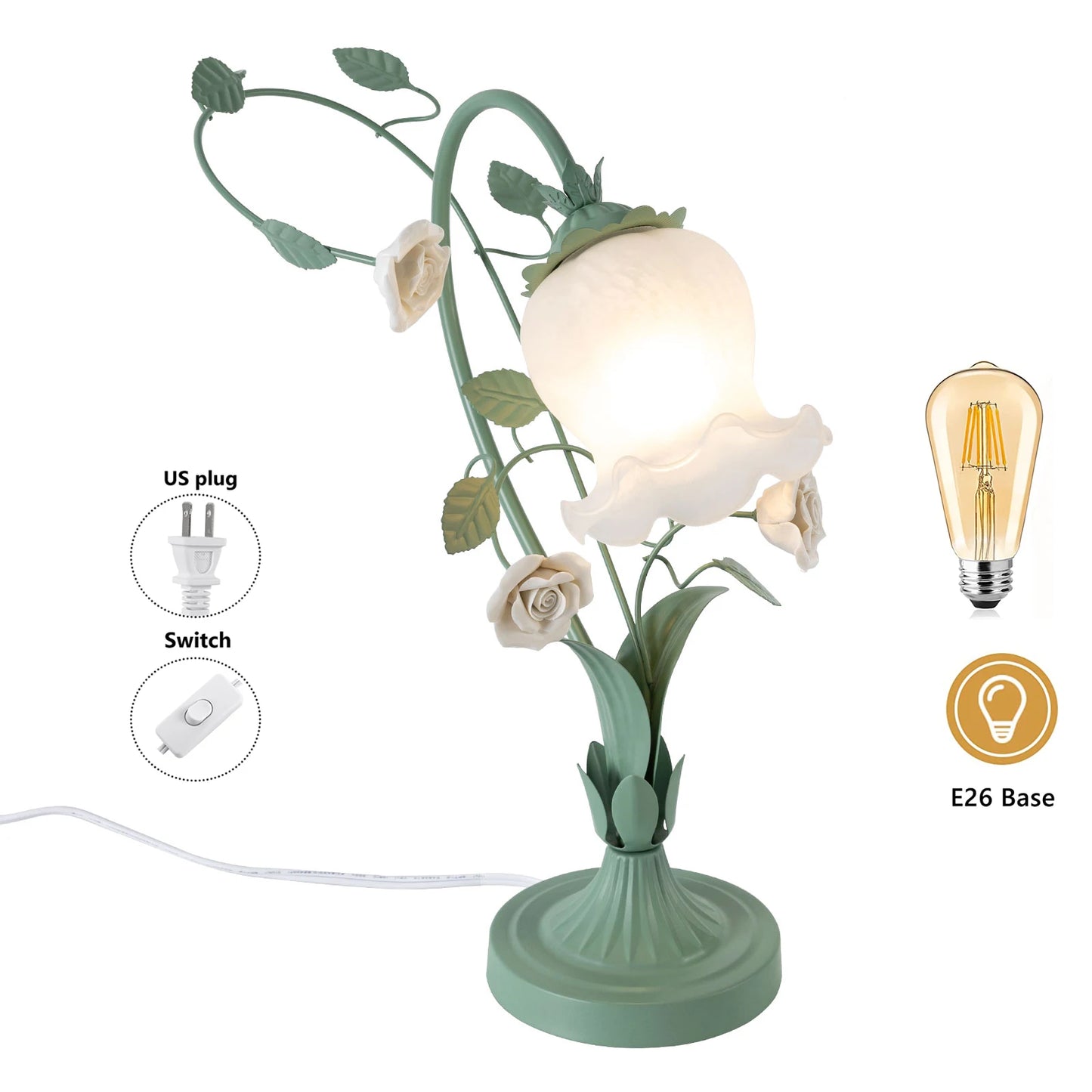 Modern Stained Glass Flower Table Lamp With Switch