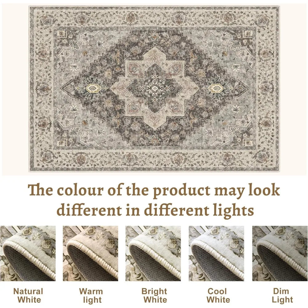 Vintage Washable Non Slip Indoor Area Rug Distressed Look
