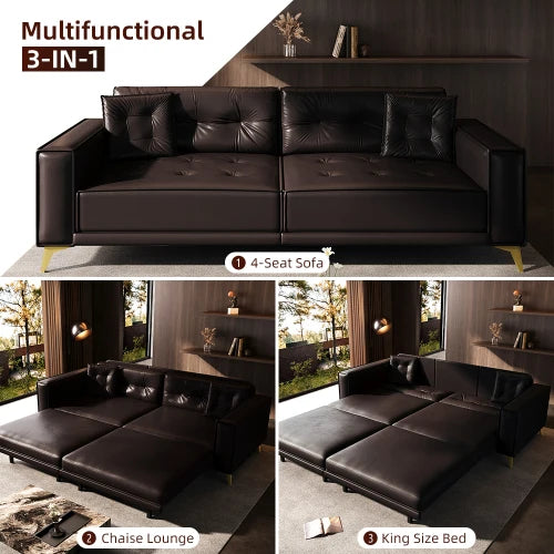 King Size Convertible Sofa Bed With Modern Tufted Design And Two Included Pillows