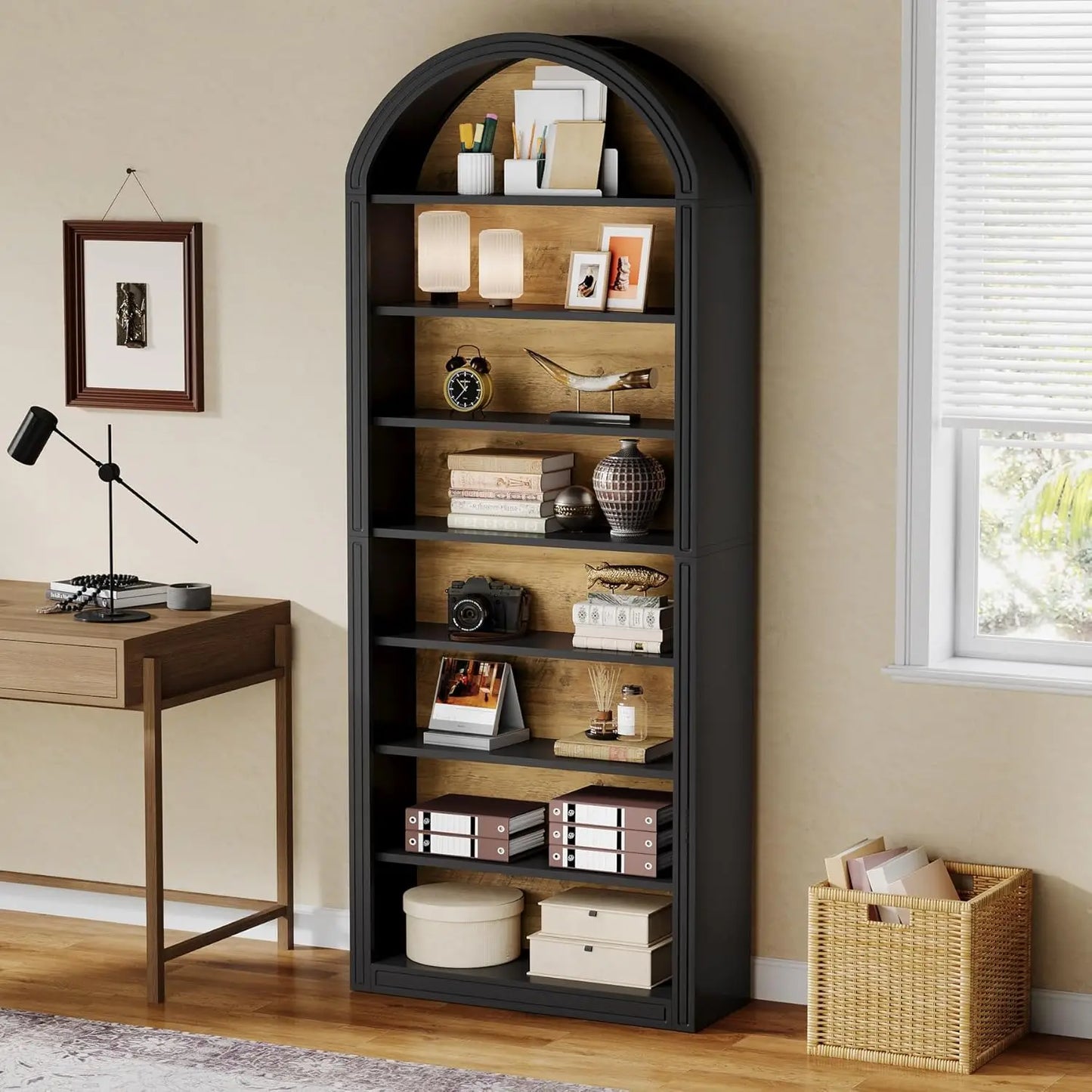 LITTLE TREE Modern Arched Bookcase With Storage Shelving