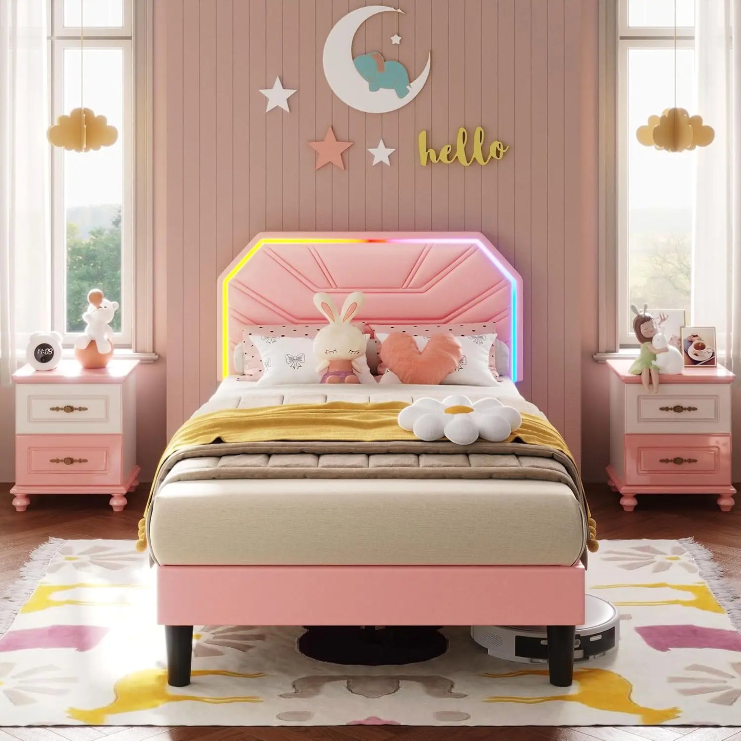 Hign Concerned Twin Bed Frames With Lighted Headboard